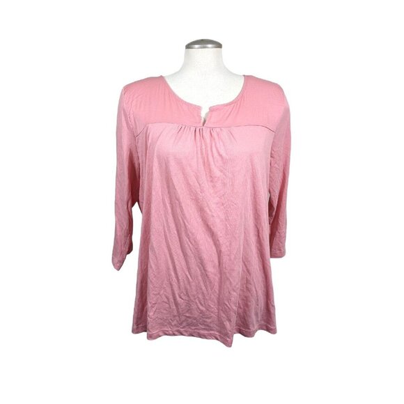 Banana Republic Top Womens XL Pink Cotton Modal Long Sleeve Split V Neck Soft - Picture 1 of 4